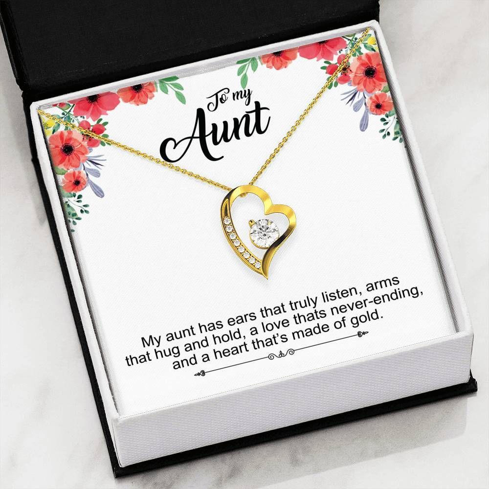 My Aunt Has Ears That Truly Listen Gift For Aunt 14K White Gold Forever Love Necklace