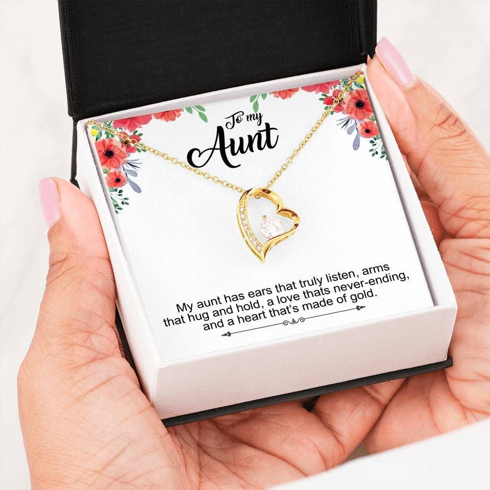 My Aunt Has Ears That Truly Listen Gift For Aunt 14K White Gold Forever Love Necklace