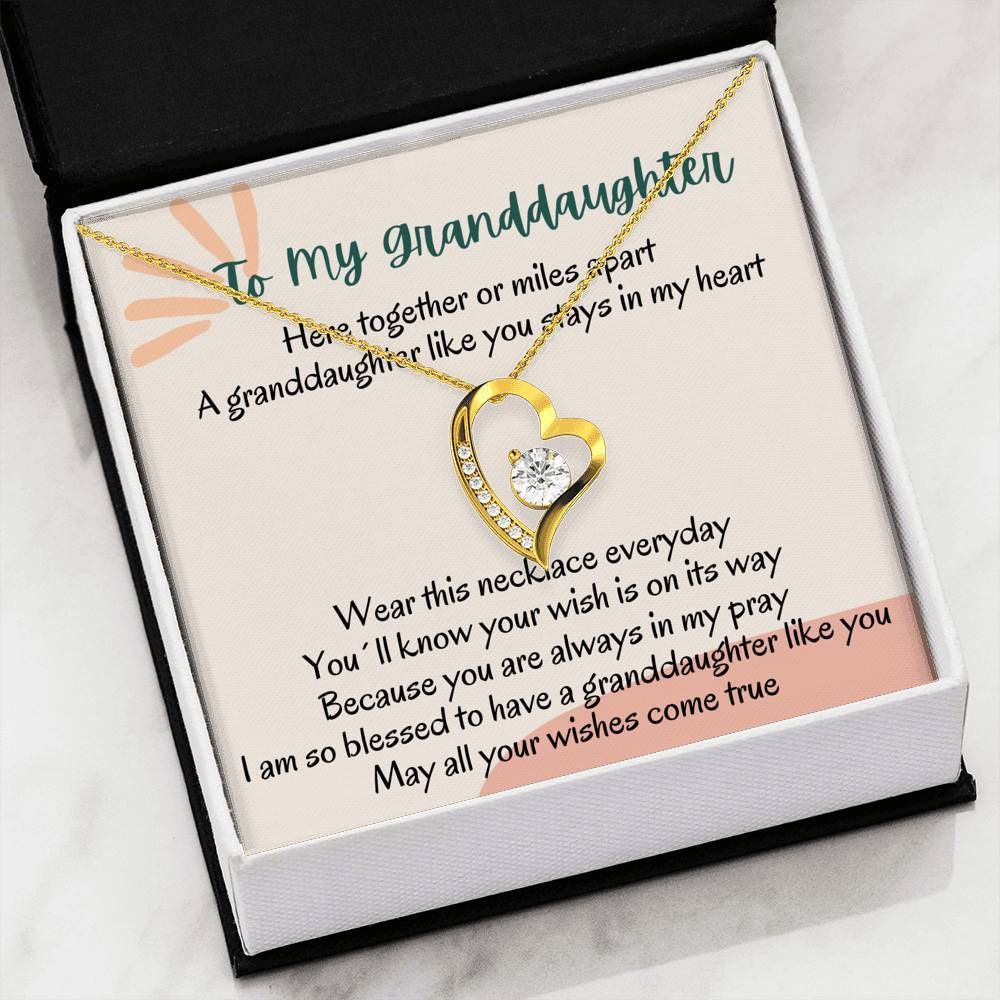 Here Together Or Miles Apart 14K White Gold Forever Love Necklace Gift For Granddaughter