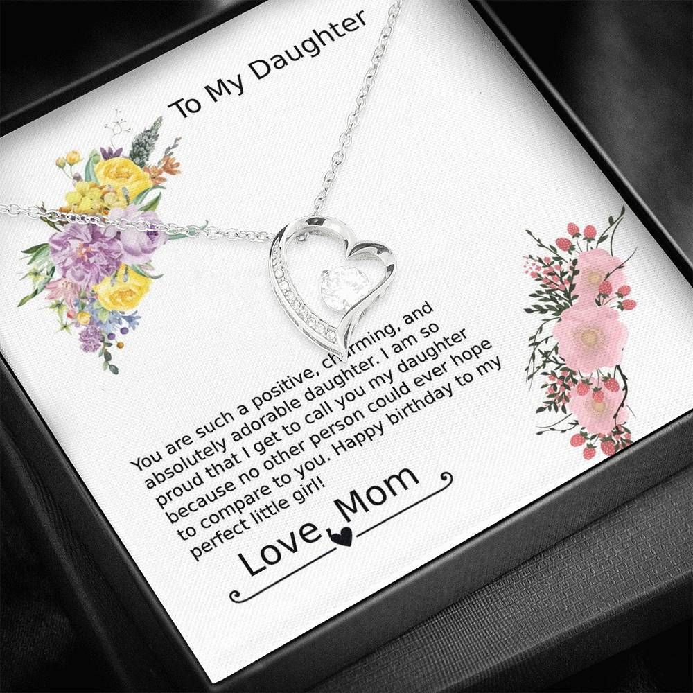 Gift For Daughter Happy Birthday To My Perfect Little Girl 14K White Gold Forever Love Necklace