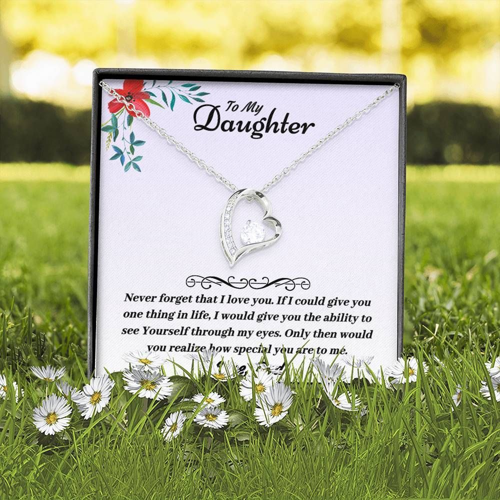 Gift For Daughter Never Forget That I Love You 14K White Gold Forever Love Necklace