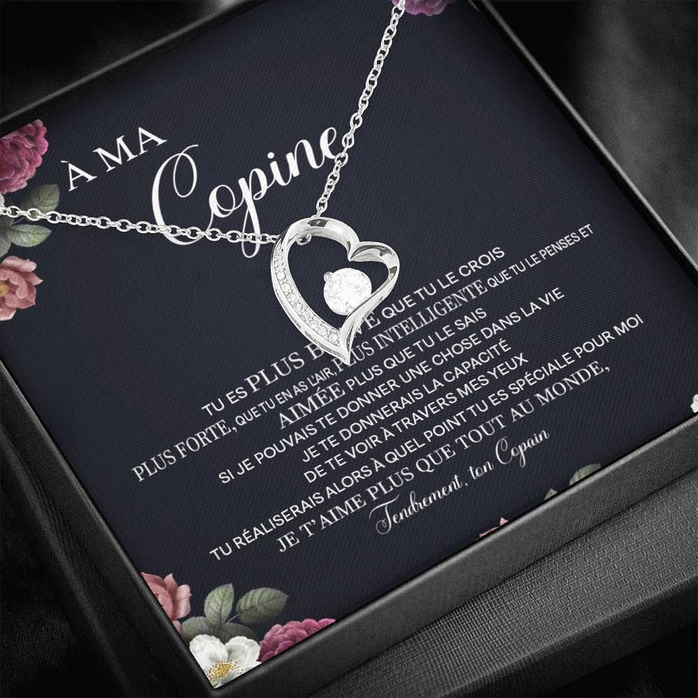 14K White Gold Forever Love Necklace Gift For À Ma Copine Je T'aime Plus Que Tout Au Monde