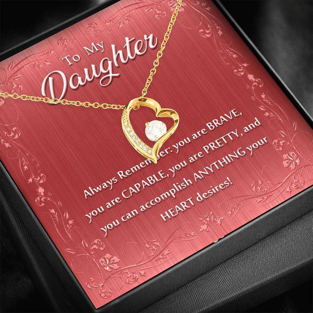 Always Remember Maroon Background 14K White Gold Forever Love Necklace Gift For Daughter