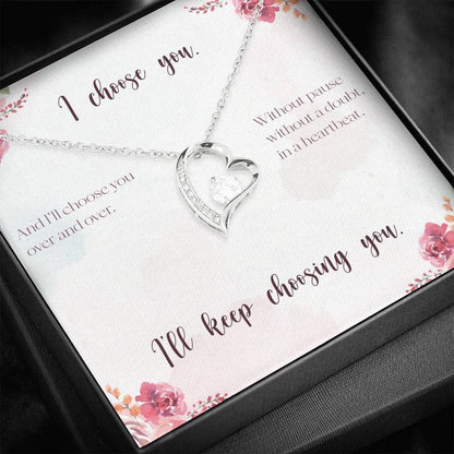 I Choose You Gift For Wife 14K White Gold Forever Love Necklace