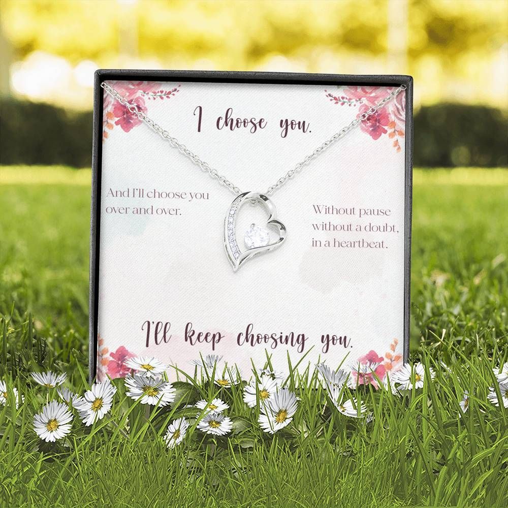 I Choose You Gift For Wife 14K White Gold Forever Love Necklace