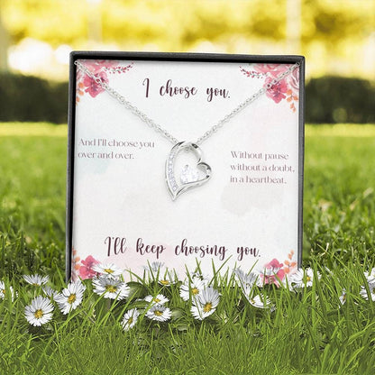 I Choose You Gift For Wife 14K White Gold Forever Love Necklace