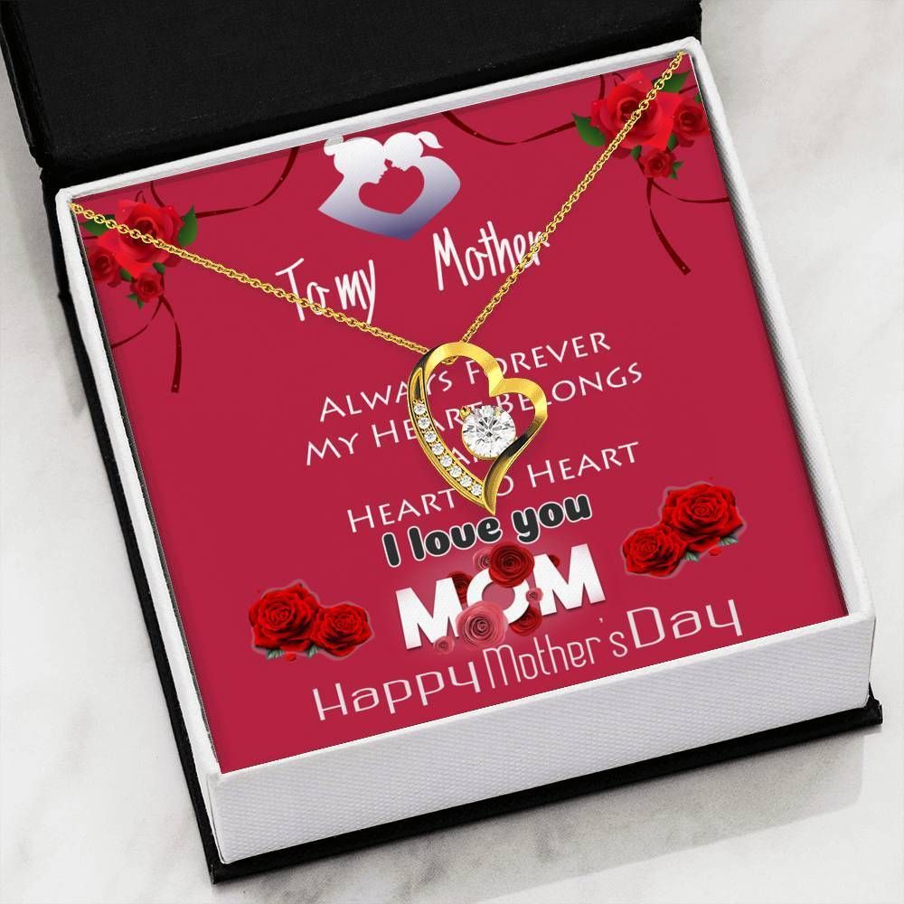 Gift For Mom Always Forver Heart To Heart 14K White Gold Forever Love Necklace