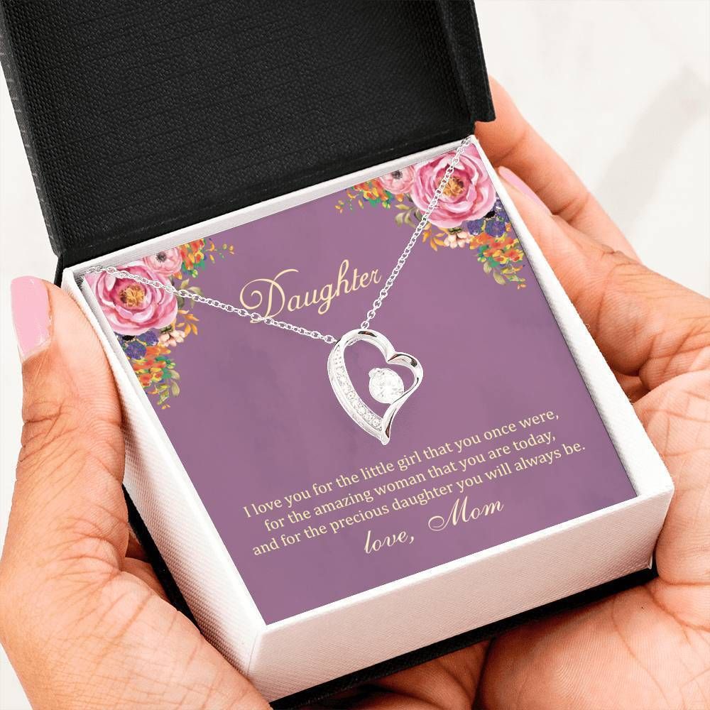 The Amazing Woman Purple Background 14K White Gold Forever Love Necklace Gift For Daughter