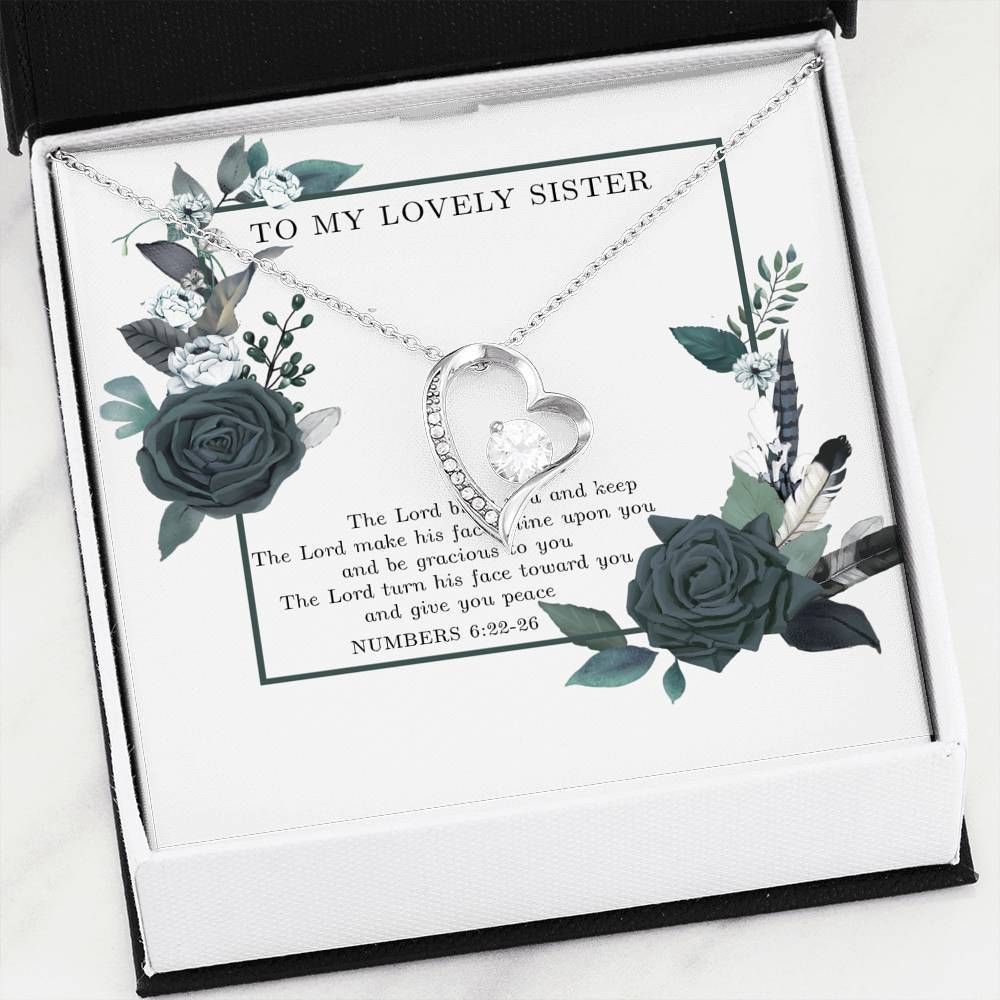 Gift For Sister Keep The Lord Turn His Face Toward You 14K White Gold Forever Love Necklace