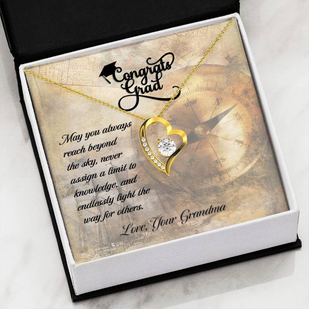 Congrats Grad May You Always Reach Beyond Sky Gift For Daughter 14K White Gold Forever Love Necklace