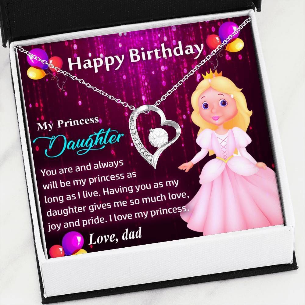 Happy Birthday My Princess Daughter 14K White Gold Forever Love Necklace