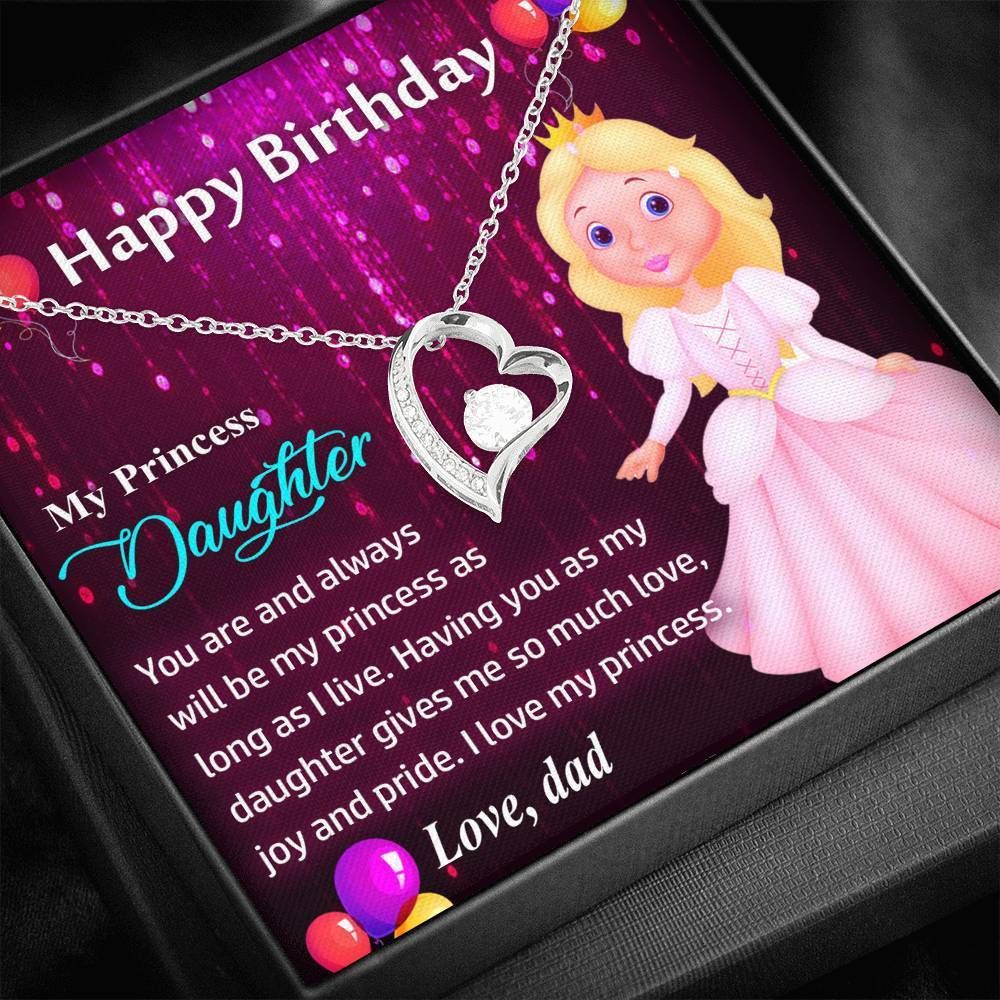 Happy Birthday My Princess Daughter 14K White Gold Forever Love Necklace