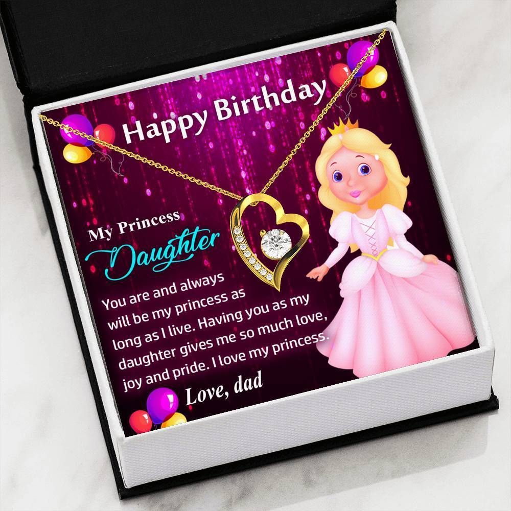 Happy Birthday My Princess Daughter 14K White Gold Forever Love Necklace