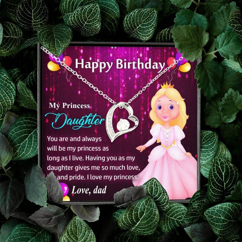 Happy Birthday My Princess Daughter 14K White Gold Forever Love Necklace