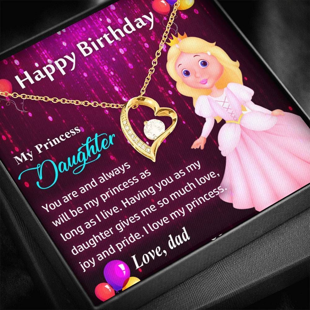 Happy Birthday My Princess Daughter 14K White Gold Forever Love Necklace