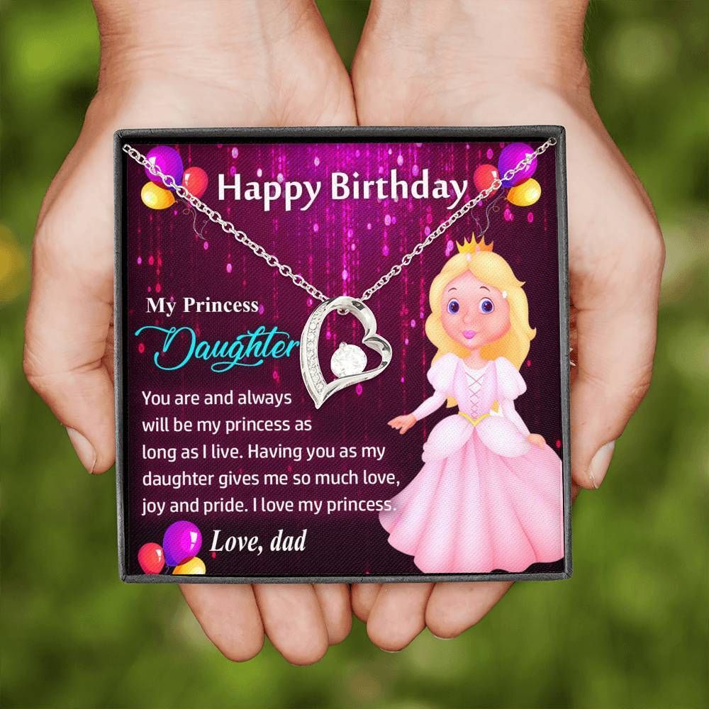 Happy Birthday My Princess Daughter 14K White Gold Forever Love Necklace