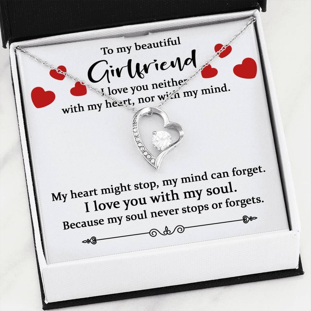 I Love You With My Soul Gift For Girlfriend 14K White Gold Forever Love Necklace