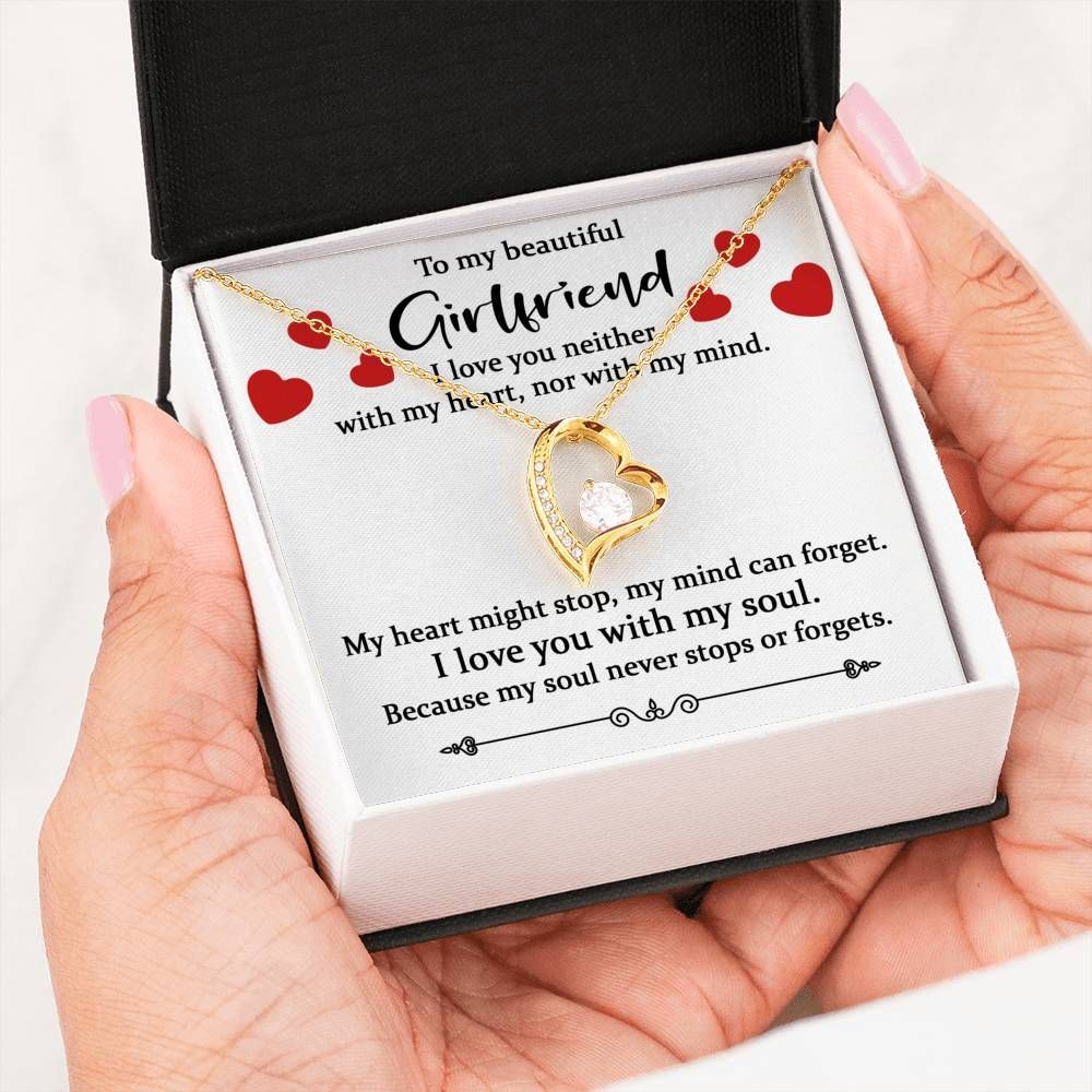 I Love You With My Soul Gift For Girlfriend 14K White Gold Forever Love Necklace