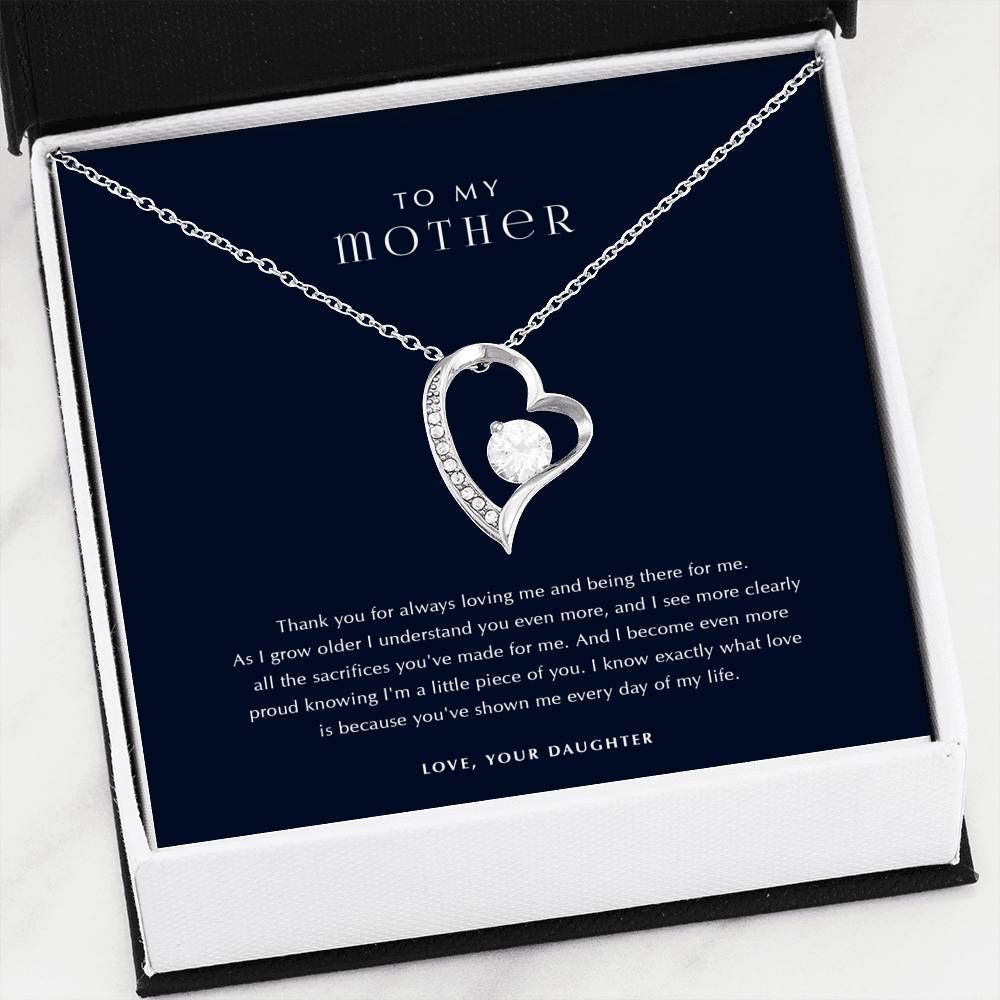 Navy Gift For Mom Thanks For Always Loving Me 14K White Gold Forever Love Necklace