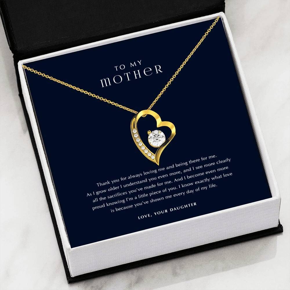 Navy Gift For Mom Thanks For Always Loving Me 14K White Gold Forever Love Necklace