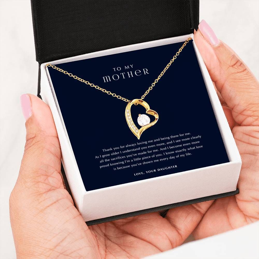 Navy Gift For Mom Thanks For Always Loving Me 14K White Gold Forever Love Necklace