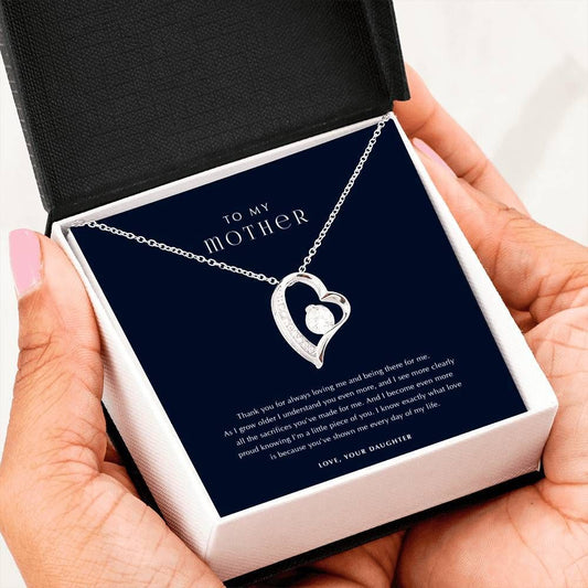 Navy Gift For Mom Thanks For Always Loving Me 14K White Gold Forever Love Necklace