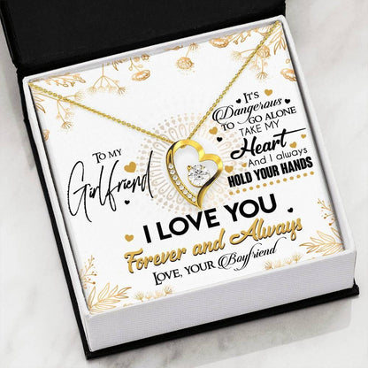 Gift For Girlfriend I Love You Forever And Always 14K White Gold Forever Love Necklace