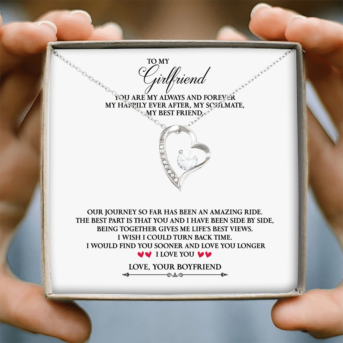 Gift For Girlfriend Love You Longer 14K White Gold Forever Love Necklace