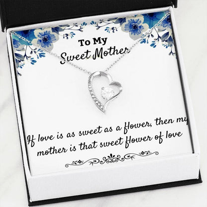 Sweet Flower Of Love 14K White Gold Forever Love Necklace Gift For Mom