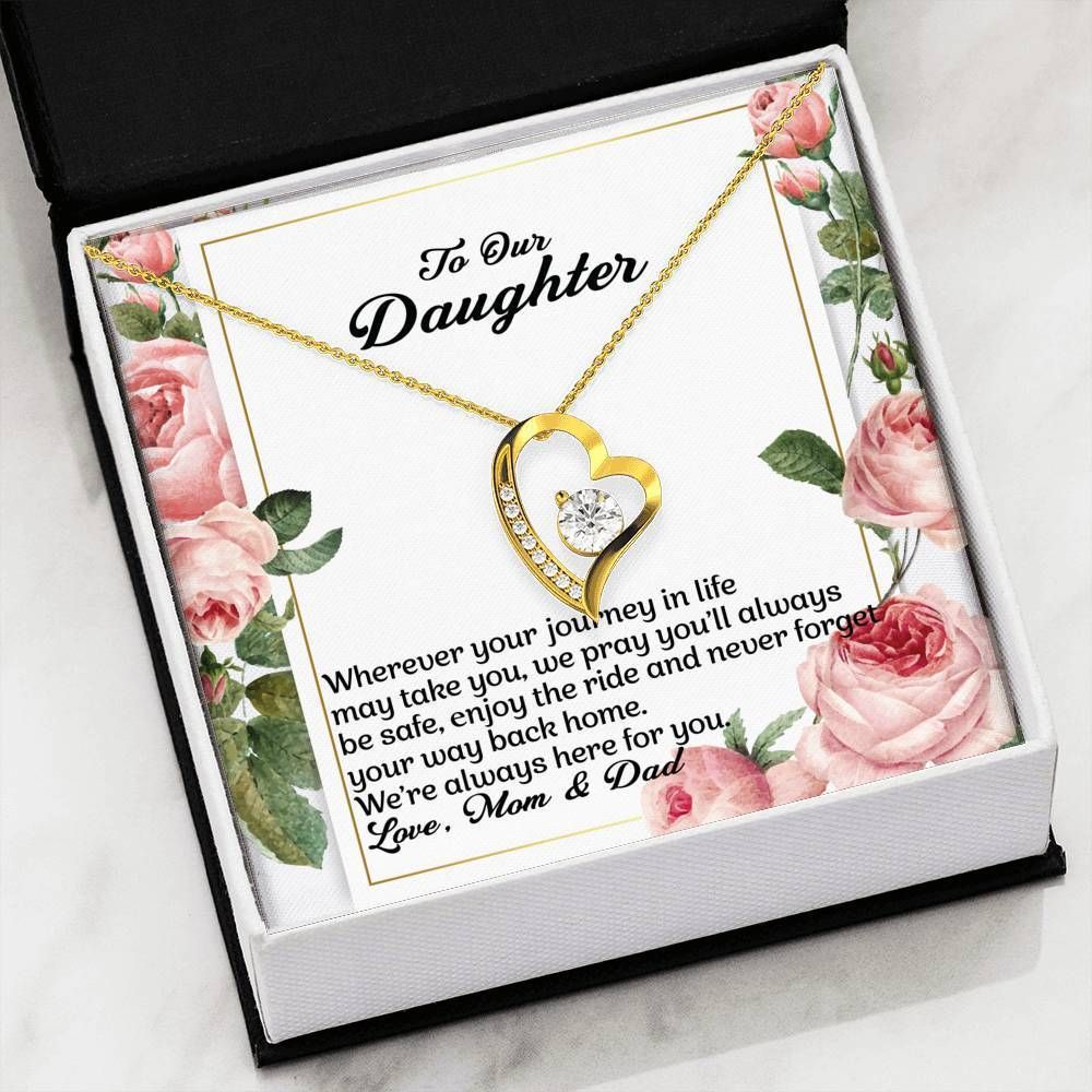 Pink Rose Whenever Your Journey 14K White Gold Forever Love Necklace Gift For Daughter