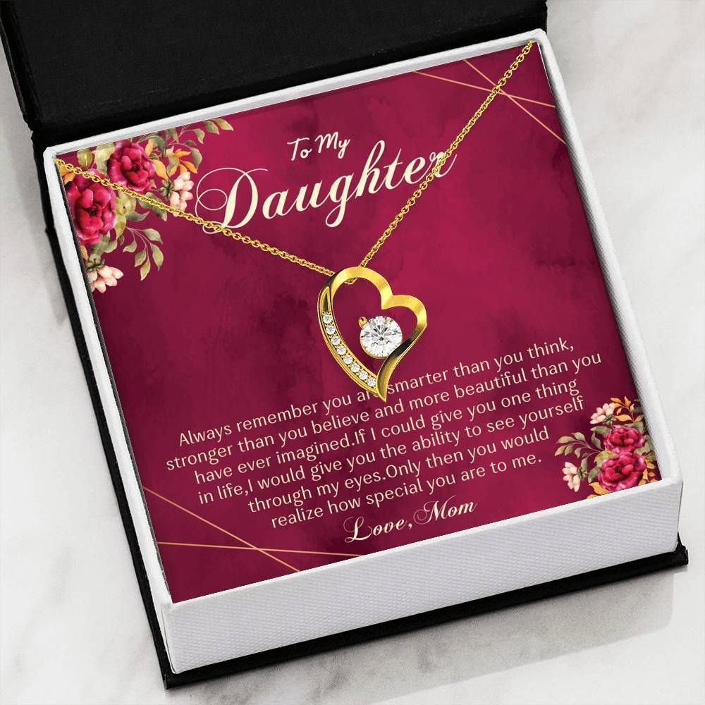 Gift For Daughter You're Braver Than You Think Dark Pink 14K White Gold Forever Love Necklace