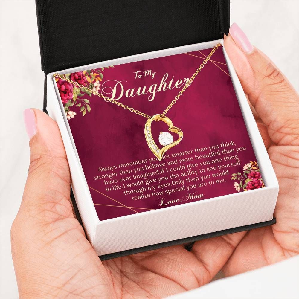 Gift For Daughter You're Braver Than You Think Dark Pink 14K White Gold Forever Love Necklace