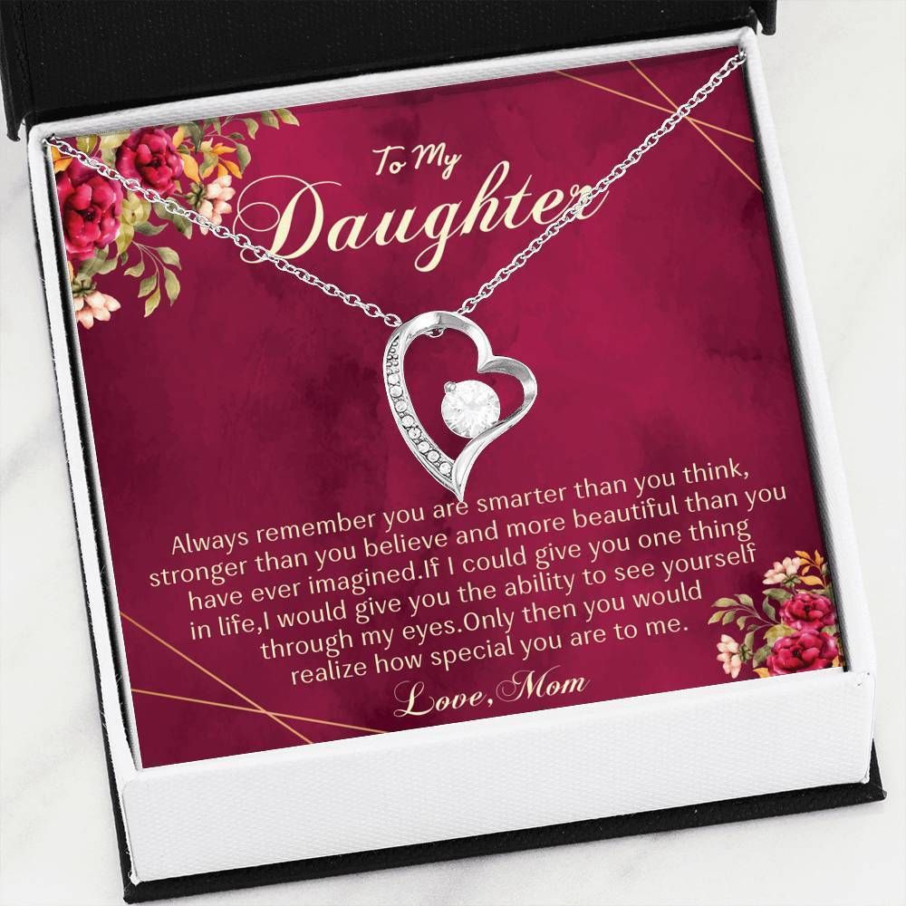 Gift For Daughter You're Braver Than You Think Dark Pink 14K White Gold Forever Love Necklace