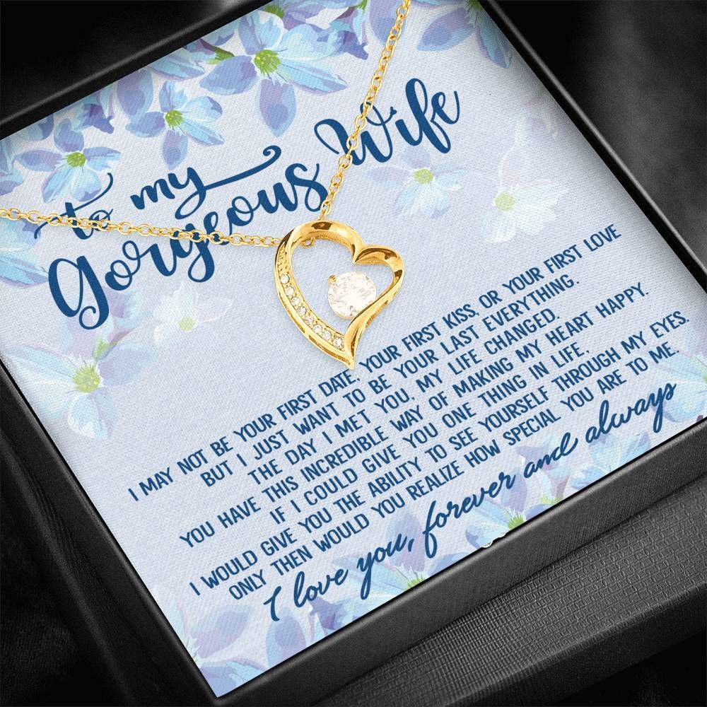 Love You Forever And Always Blue Flower 14K White Gold Forever Love Necklace Gift For Wife