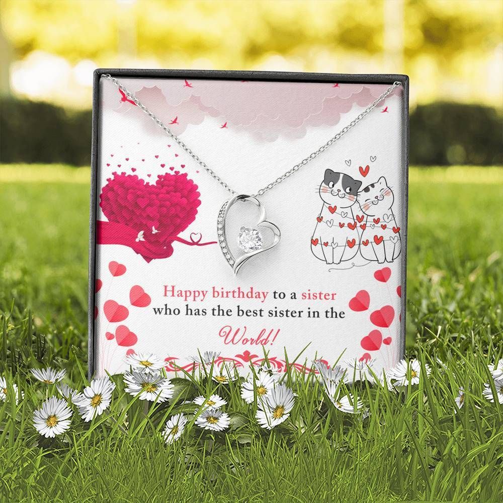 Happy Birthday To A Sister Who Has The Best Sister In The World Gift For Sister 14K White Gold Forever Love Necklace