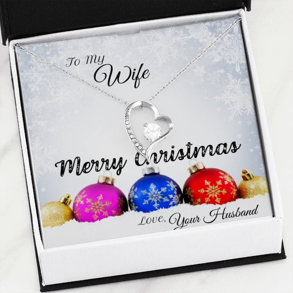 Colorful Bauble Merry Christmas Husband Gift For Wife 14K White Gold Forever Love Necklace