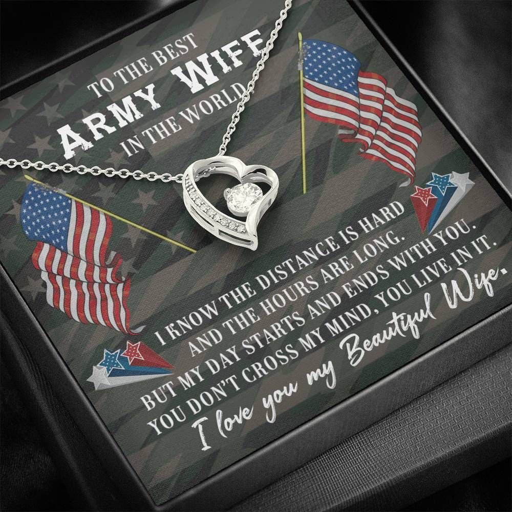 Gift For Army Wife I Love You My Beautiful Wife 14K White Gold Forever Love Necklace