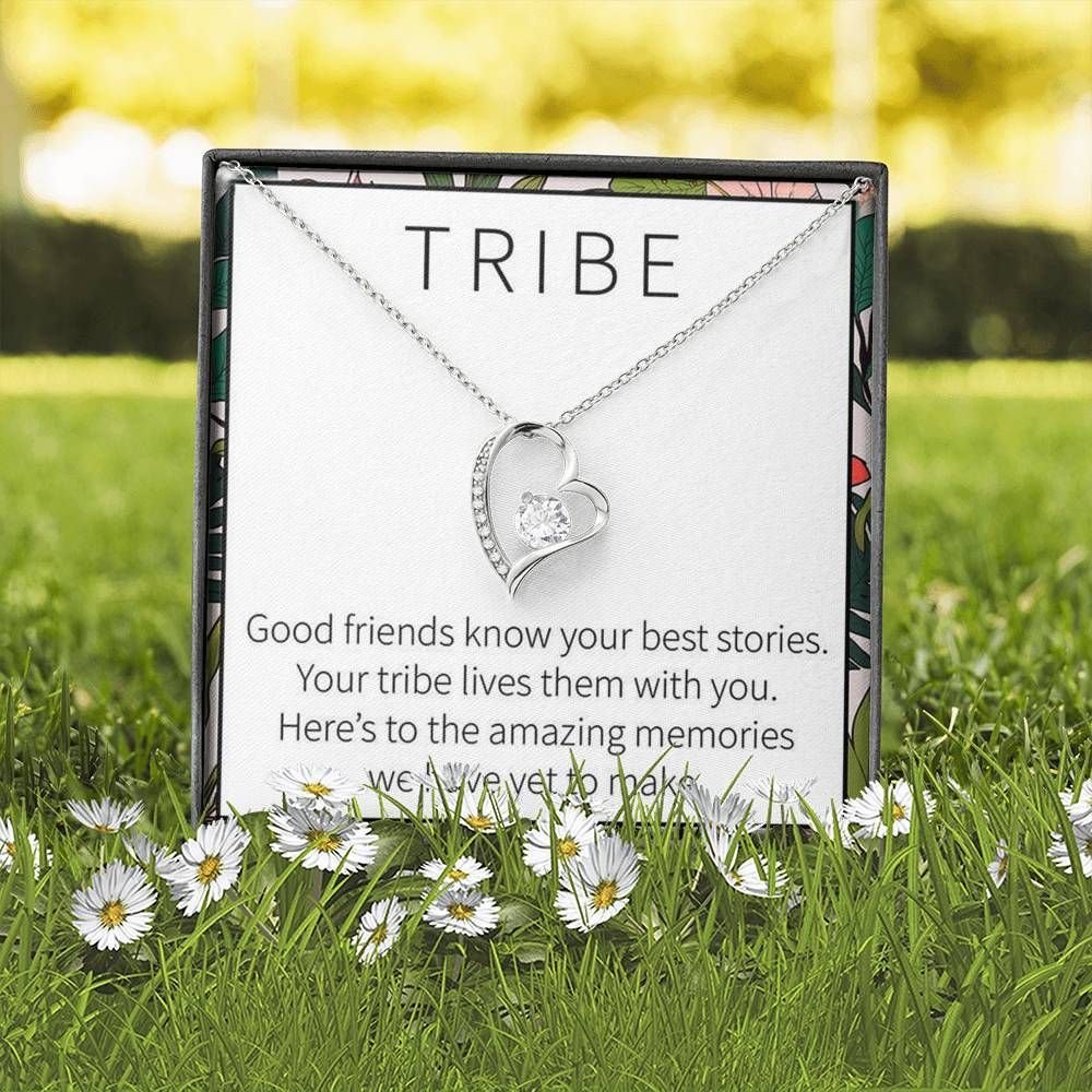 Your Tribe Lives Them With You Gift For Friends 14K White Gold Forever Love Necklace