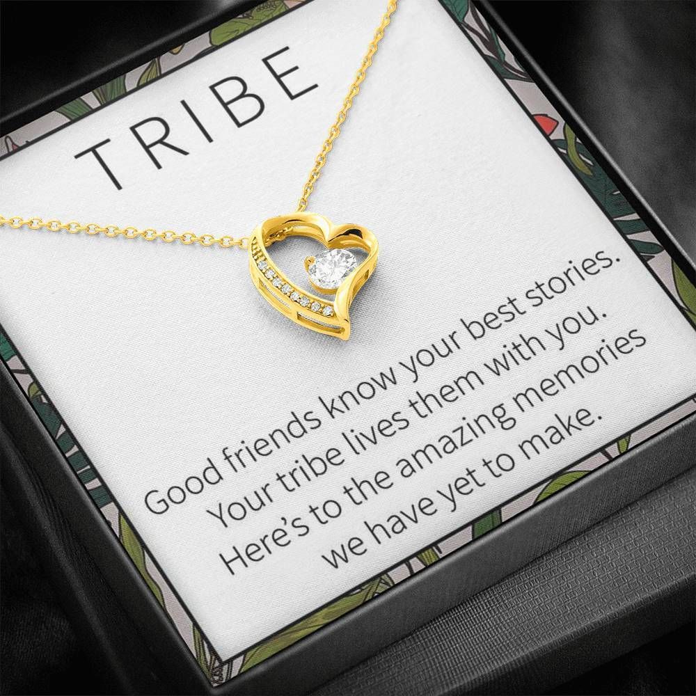 Your Tribe Lives Them With You Gift For Friends 14K White Gold Forever Love Necklace