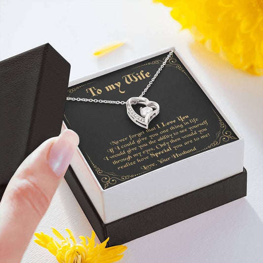 Never Forget I Love You 14K White Gold Forever Love Necklace Gift For Wife