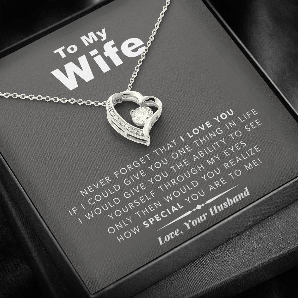 Never Forget I Love You Gray Background 14K White Gold Forever Love Necklace Gift For Wife