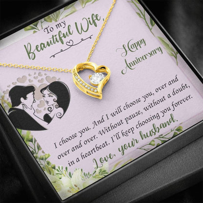 Gift For Wife Happy Anniversary 14K White Gold Forever Love Necklace