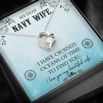 Gift For Navy Wife I Love You My Beautiful Wife 14K White Gold Forever Love Necklace