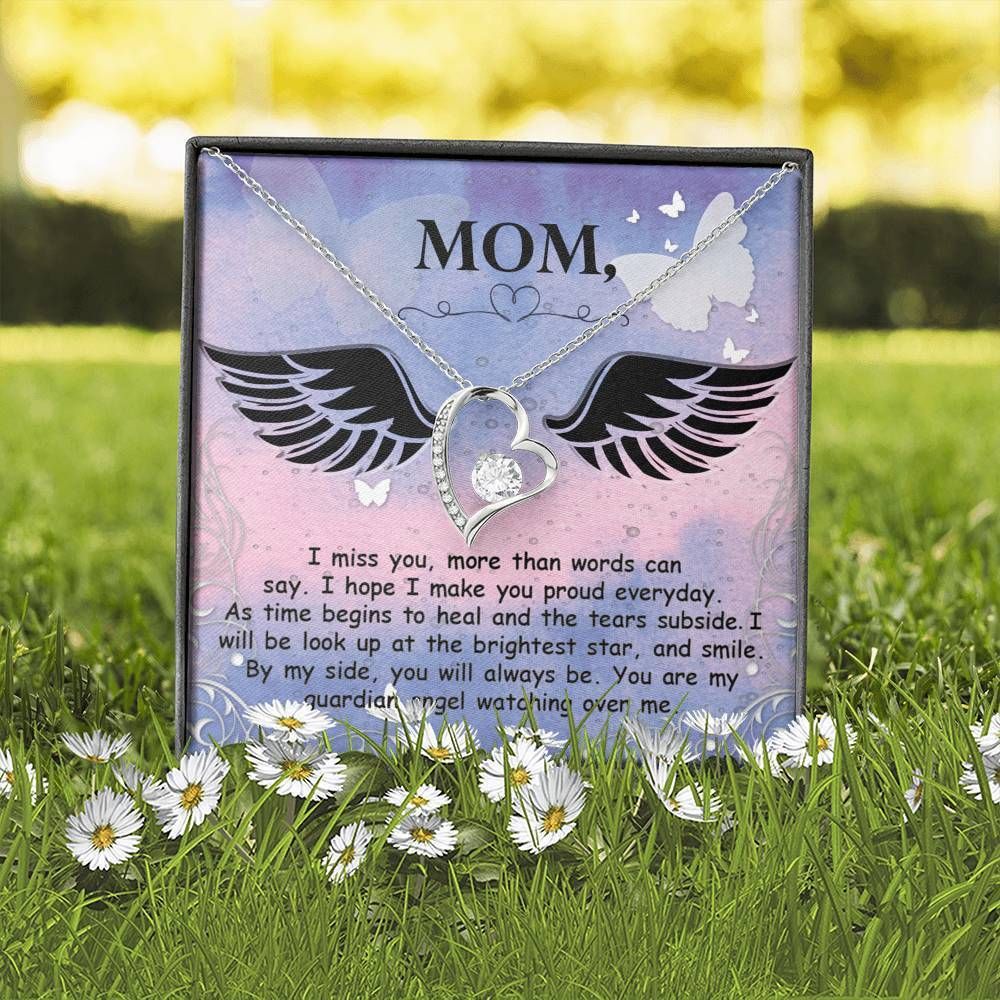 You Are My Guardian Angel Watching Over Me Gift For Angel Mom 14K White Gold Forever Love Necklace