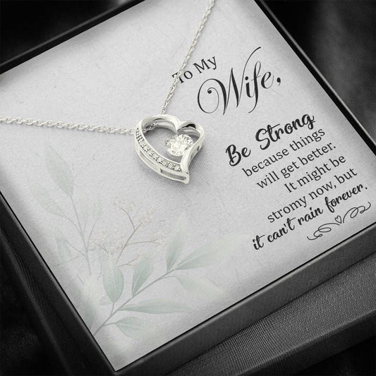 Gift For Wife Be Strong 14K White Gold Forever Love Necklace