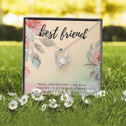 Gift For BFF Real Friendship Is Extremely Rare 14K White Gold Forever Love Necklace