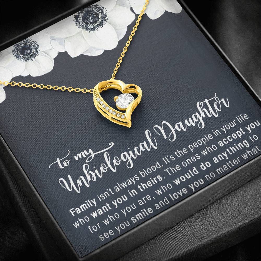 White Flower Family Isn't Blood Forever Love Necklace Gift For Daughter Bonus Daughter