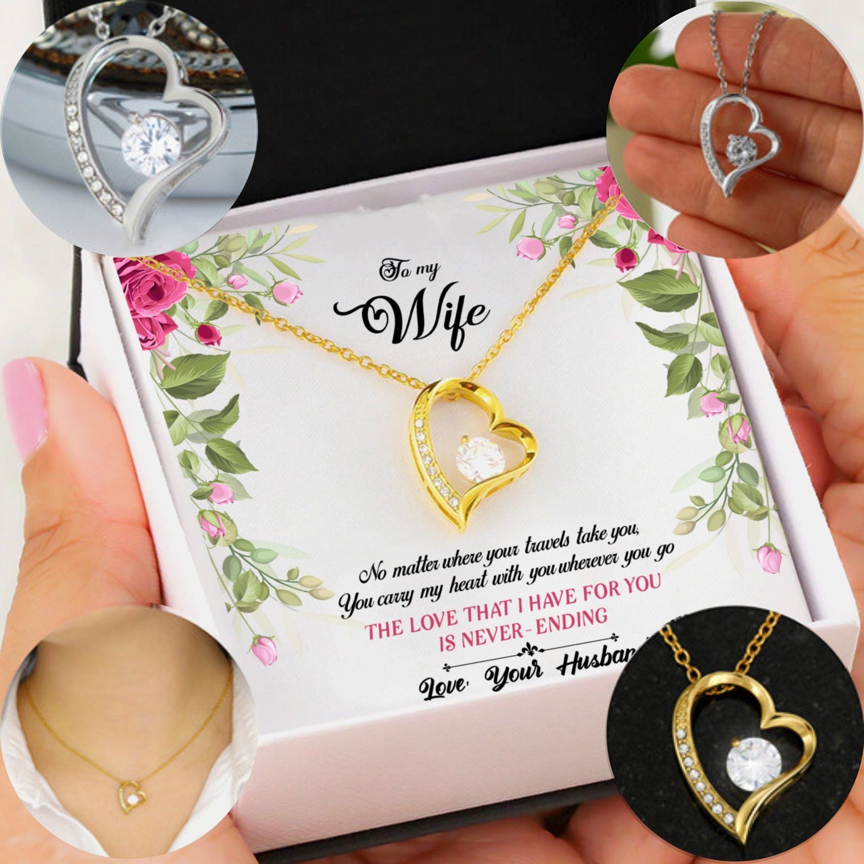 Carry My Heart With You Gift For Wife 18k Gold Forever Love Necklace