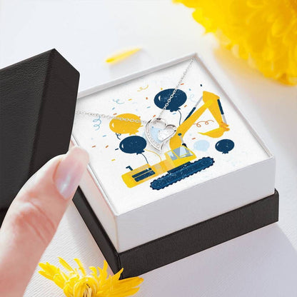 Blue And Yellow Birthday Bulldozer Forever Love Necklace