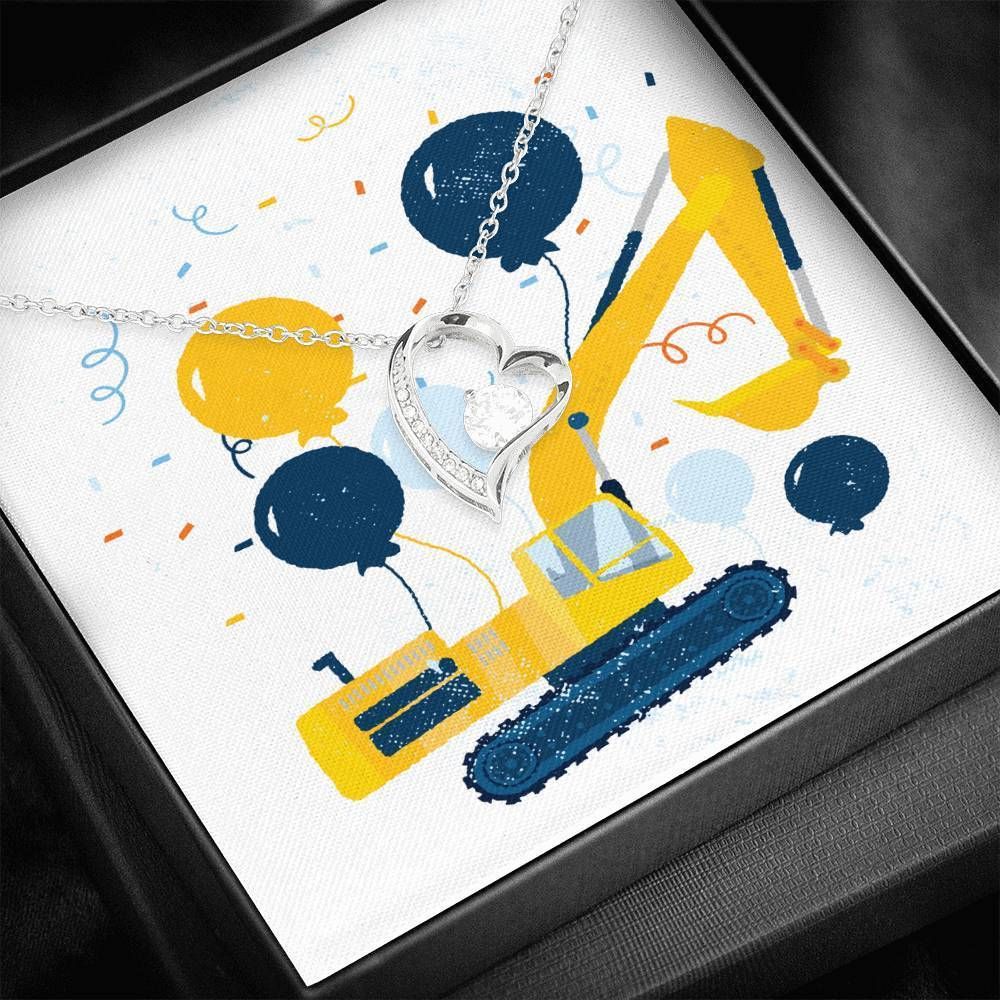 Blue And Yellow Birthday Bulldozer Forever Love Necklace